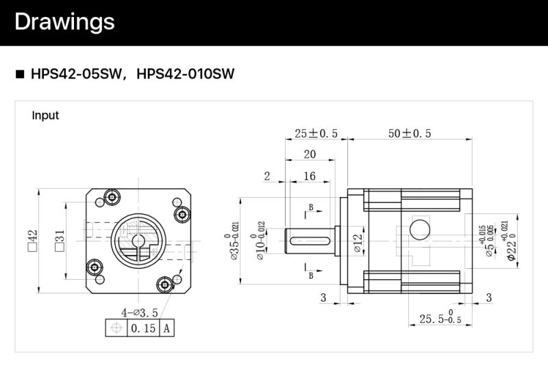 Description Picture 4 of itemCloudray Nema17 Planetary Gearbox HPS42 Motor Reducer Square  With Ratio 5:1 10:1 16:1 20:1 25:1 5mm Input