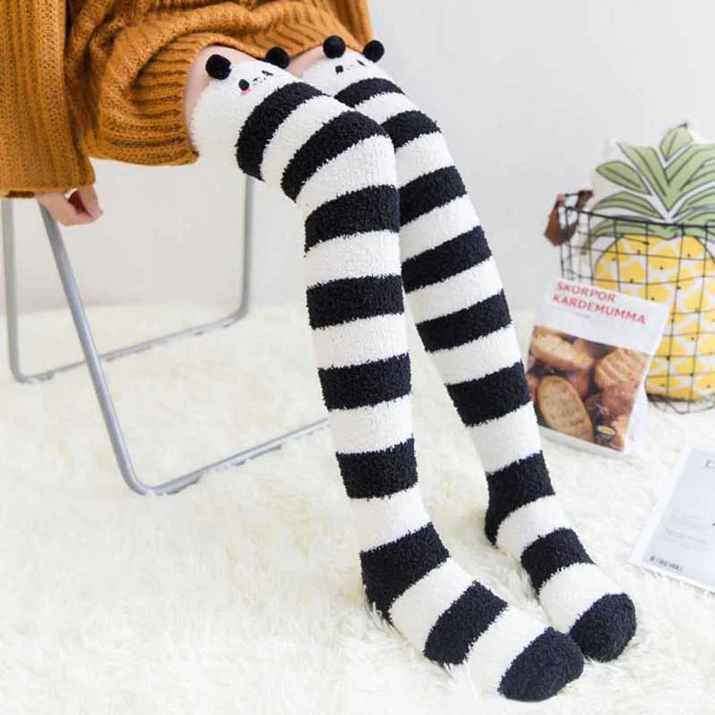 Description Picture 5 of item1Pair Women's Cozy Thigh-High Fuzzy Socks Soft Warm Cartoon Over The Knee Sock Cute Comfortable Fashion High Quality Sox Female
