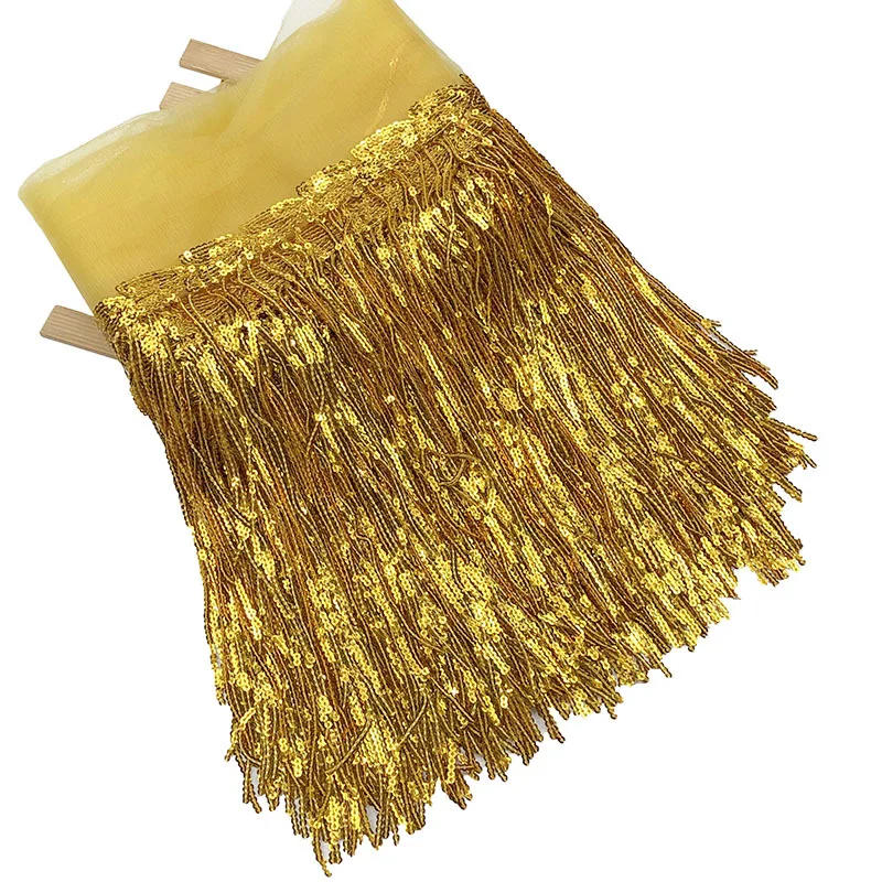 Description Picture 6 of item20cm width Sequin Soft Mesh Tassels Lace Wedding Diy Dance Garment Accessories Lace TRIM Ribbon For Sewing Supplies Craft