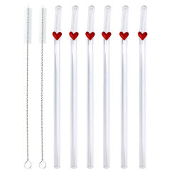 1 Set Straws With Clean Brush Reusable Eco Friendly Bent Straws Love Heart Shaped Glass Straws DIY Transparent  Bar Accessory