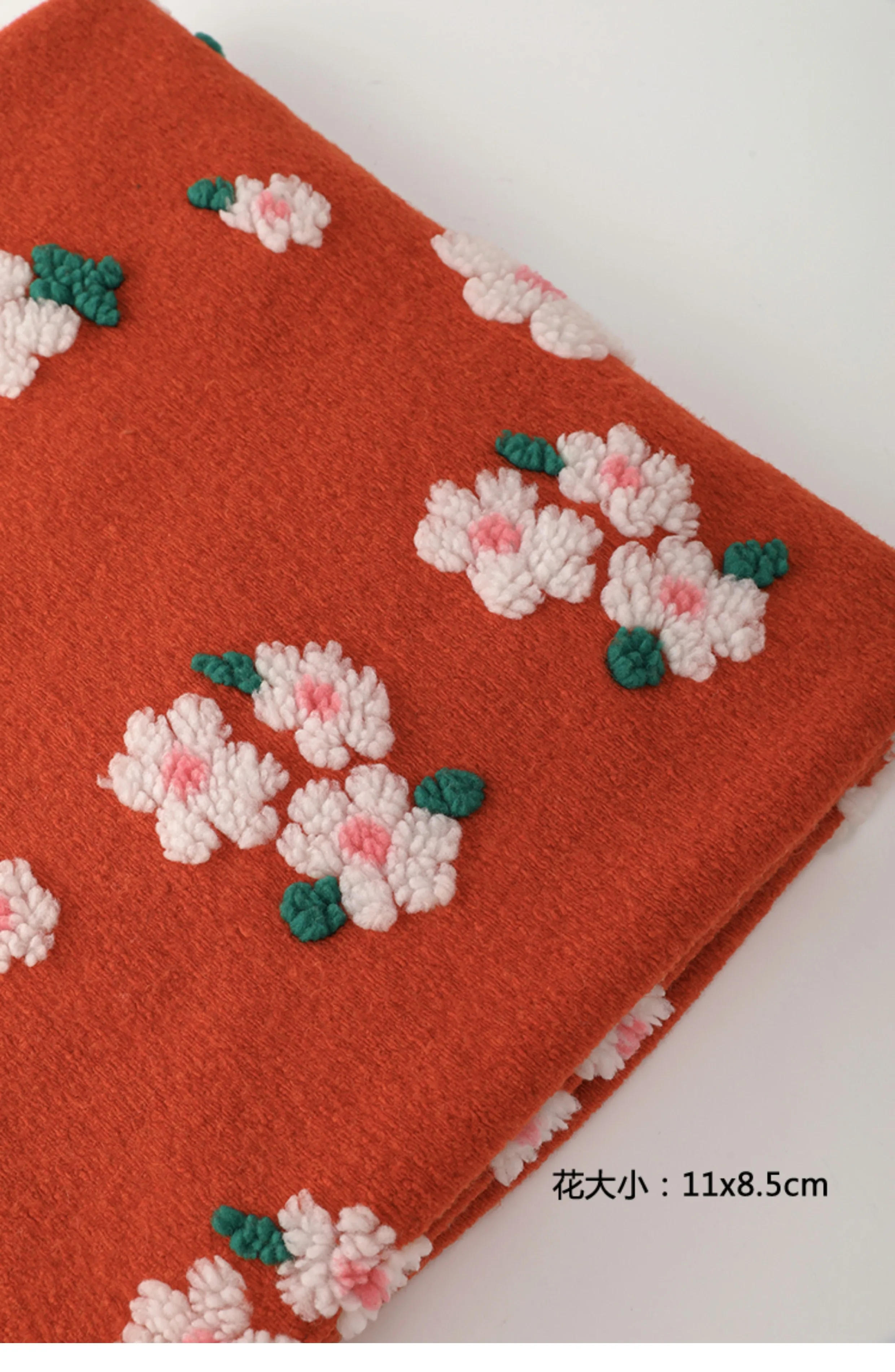 Description Picture 4 of itemOrange Red Flower Jacquard Knitted Imitation Woolen Fabric Autumn and Winter Jackets Girls' Hoodies Cloaks Handmade DIY Fabric