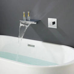 Silver In-wall Embedded Concealed Bathtub Faucet, Waterfall Spout, Made of Solid Copper, Hot and Cold Switch GN906TB