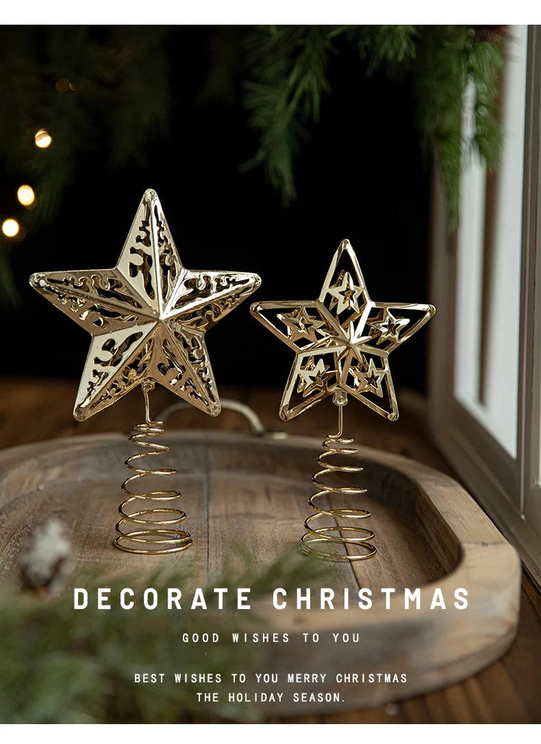 Description Picture 2 of itemMetal Christmas Tree Topper Glittered Gold Star Hallow Tree Topper for Mas Tree Decoration Holiday Party Home Indoor Ornaments