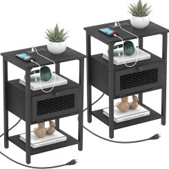2PCs Modern Nightstand End Table Side Table w/USB Ports Storage Drawer Table Bedside Table