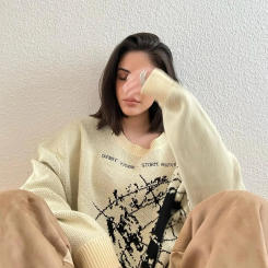 Knitting stitch Europe and America's top women's autumn and winter college style y2k round neck loose casual knitting pullover