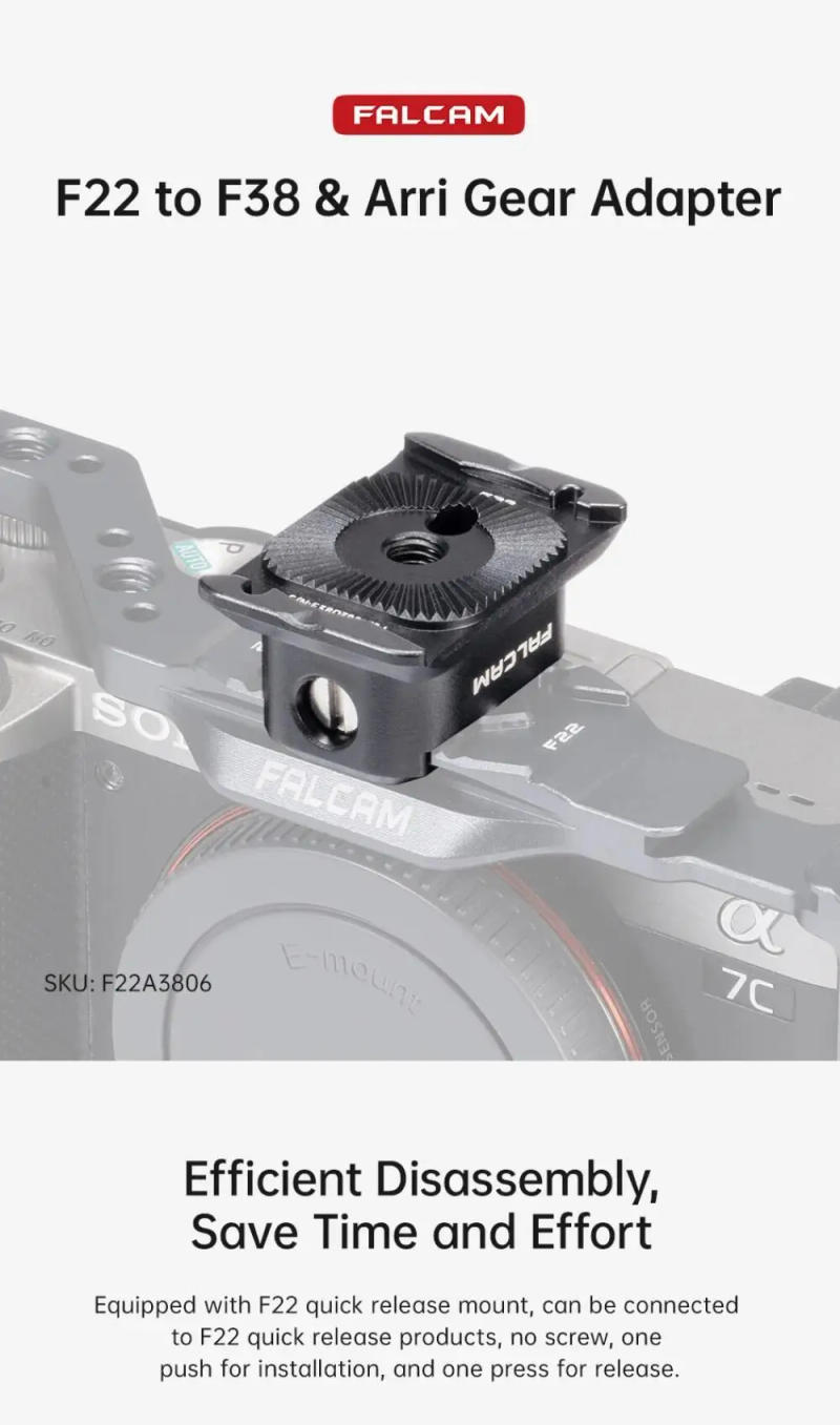 Description Picture 2 of itemFALCAM F22A3806 F22 to F38 Arri Adapter Quick Release Base Mount Standard ARRI Gear for Camera Cage