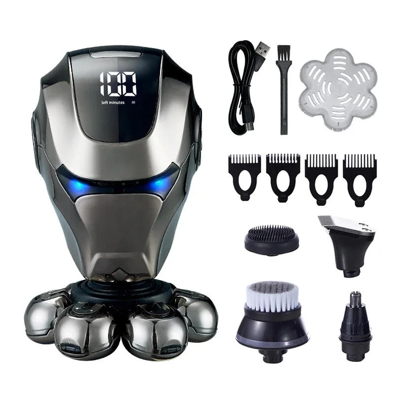 Description Picture 2 of item5-IN-1 Men Rechargeable Bald Head Electric Shaver 7D Floating Blade Head Beard Nose Ear Hair Trimmer Razor Clipper Facial Brush