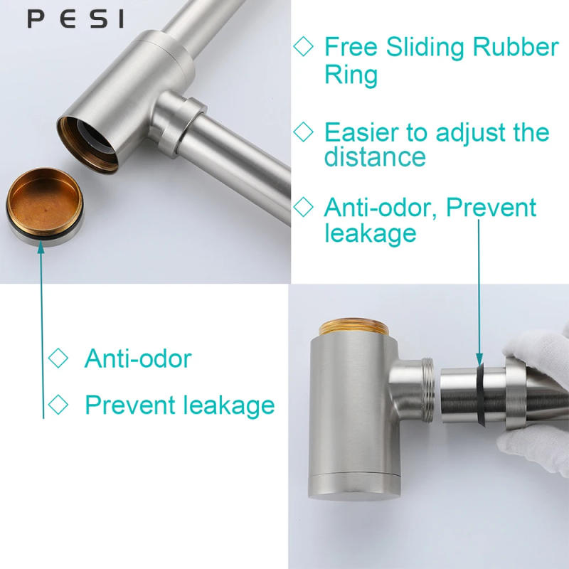 Description Picture 4 of itemBrass Bottle Trap Bathroom Sink Vanity Basin Pipe Waste Drain Pipe Siphon Drainer Brushed Nicke P-Trap.