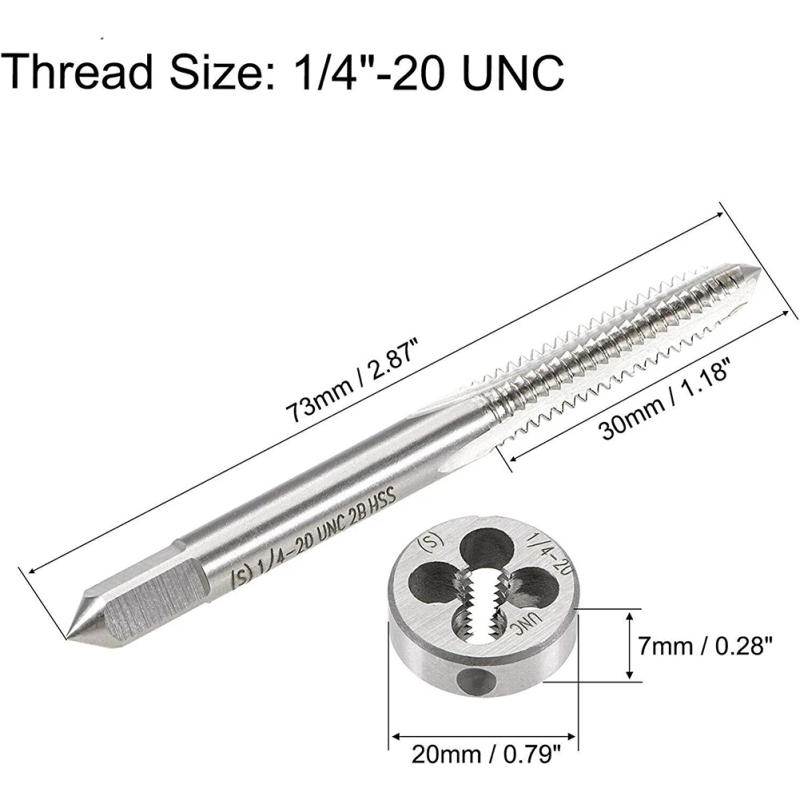 Description Picture 5 of item1PC UNC Machine Thread Tap And Die Set 1/4"-20UNC Plug Tap HSS Metal Tapping Tool Set Screw Die Tap Drill TPI：20UNC