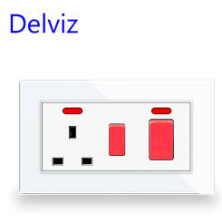 Delviz Kitchen cooker switch, 45A high power bipolar double break switch,Electric plug outlet, UK standard 13A Wall Power Socket