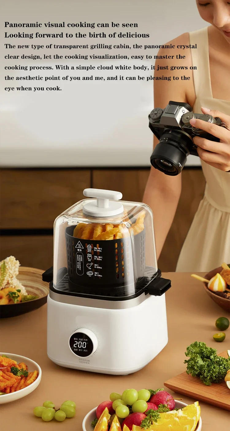 Description Picture 5 of item1000W Portable Air Fryer 2L Capacity Visible Household Transparent Visible Air Fryer Led Touch Screen Panel Air Fryer