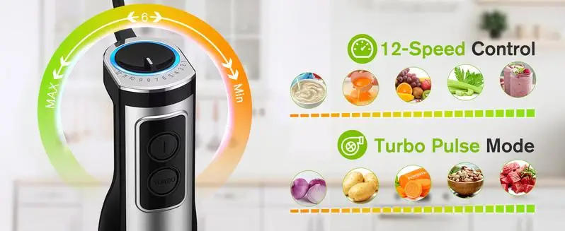 Description Picture 4 of itemBontique 5in1 Immersion Handheld Blender Set , 400W 12Speed Food Processor 600ml Beaker, 500ml chopper, Egg Whisk Milk Frother