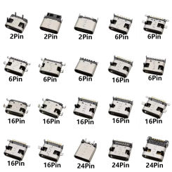 10Pcs USB Type C Jack Soldering Connector Charging Port 2P 6P 16P 24 Pin USB-C Female Socket for PCB Mobile Phone DIY Repair