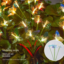 Solar Led Light Outdoor Fiber Optic Butterfly Flower Decorative Lawn Light Waterproof Landscape Pathway Backyard Lawn Solar Lamp