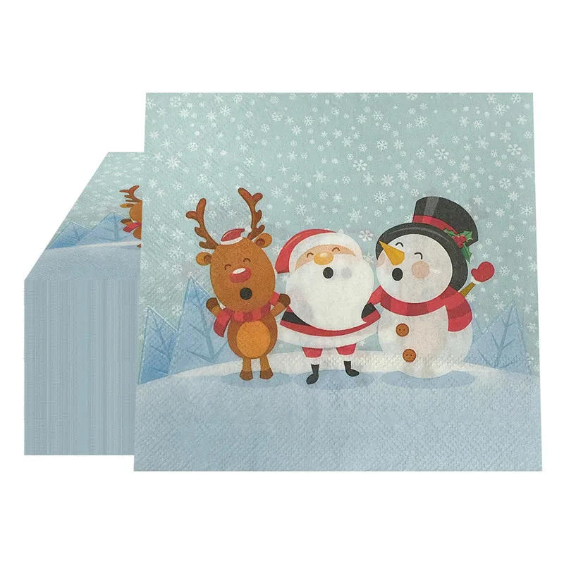 Description Picture 3 of item20pcs Christmas Napkins Paper Santa Claus Snowman Merry Christmas Decorations Home New Year Disposable Tableware Supplies