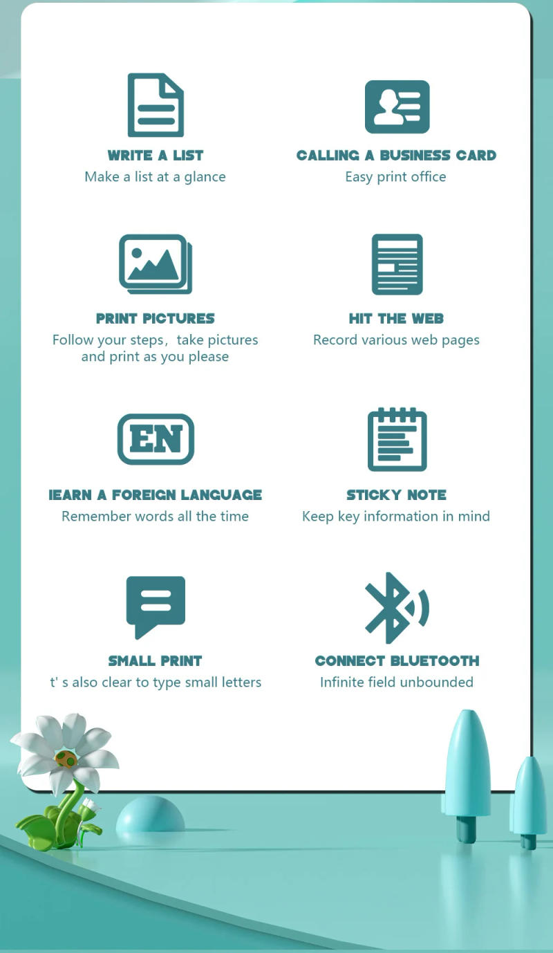 Description Picture 3 of itemMini Smile Printer Inkless With Thermal Paper Adhesive Photo Label Recorder Graffiti Printing Bluetooth Wirelss Maker For Home