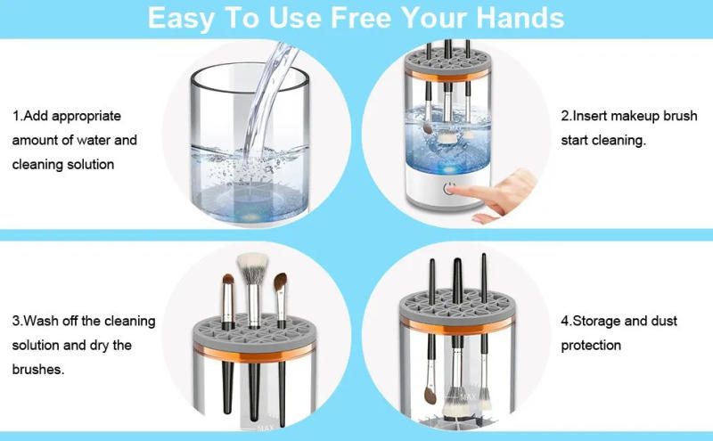 Description Picture 4 of itemUSB Electric Makeup Brush Cleaner Portable 3 In 1 Makeup Brushes Cleaner Drying Rack Lazy Cleaning Brush Washer Quick Dry Tool