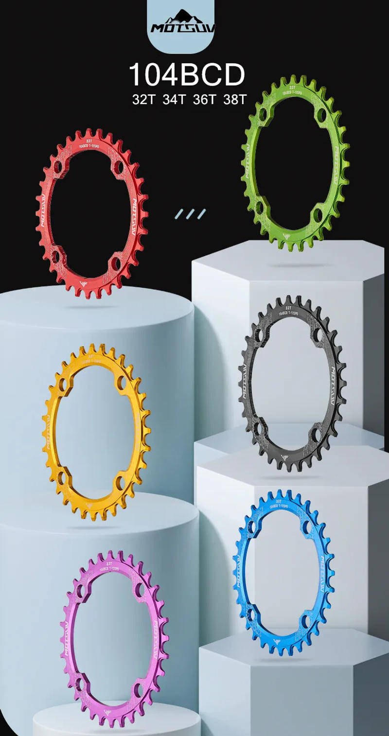 Description Picture 2 of itemMOTSUV Bicycle 104BCD Crank Narrow Wide Chainring Aluminum Alloy MTB Bike Round 32T 34T 36T 38T Cycling Tooth Chainwheel Parts