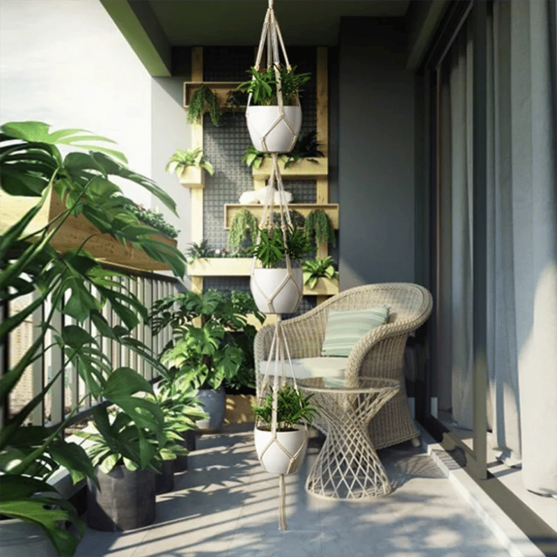 Description Picture 3 of itemPotted Plant Hanger Basket Flower Pot Balcony Handmade Lace Knotting Hanging Rope Ornament Bohemian Style Home Garden Decoration