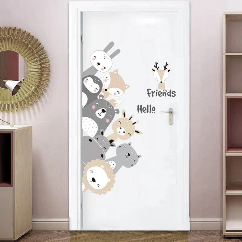 Description Picture 6 of itemCartoon Cute Animals Lion Bear Hippo Friends Wall Stickers Door Stickers Kids Room Decorative Wall Decals Deer Nursery Stickers