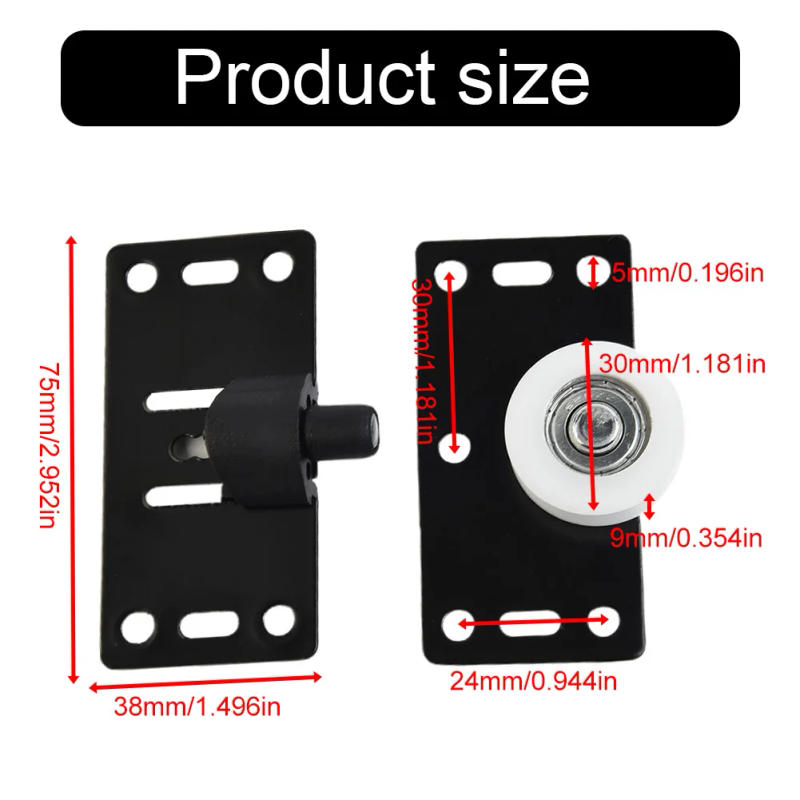 Description Picture 4 of item1 Sets Black Sliding Door Wheels Rollers Pulleys Runners For Cupboard Wardrobe 7.5*3.8cm Wardrobe Pulley
