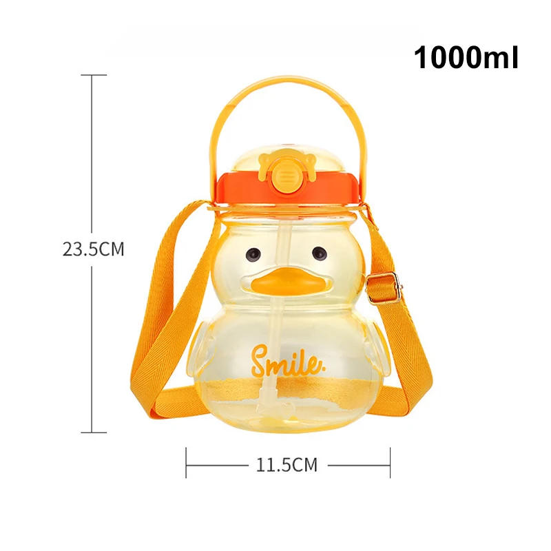 Description Picture 2 of item1000ML Cute Duck Water Bottle With Straw Kawaii Kids Water Bottles Large Capacity Plastic Straw Cup Drinking Bottle BPA Free