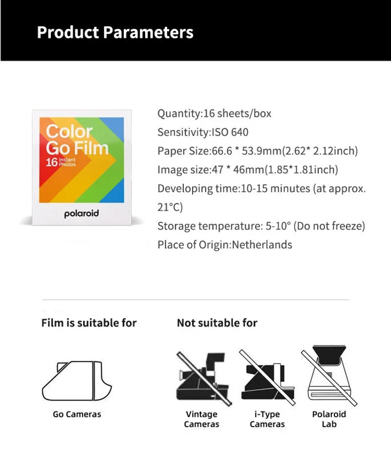 Description Picture 3 of itemPolaroid Go Color Film Double Pack Film  for Go Instax Camera  Autofocus Impossible