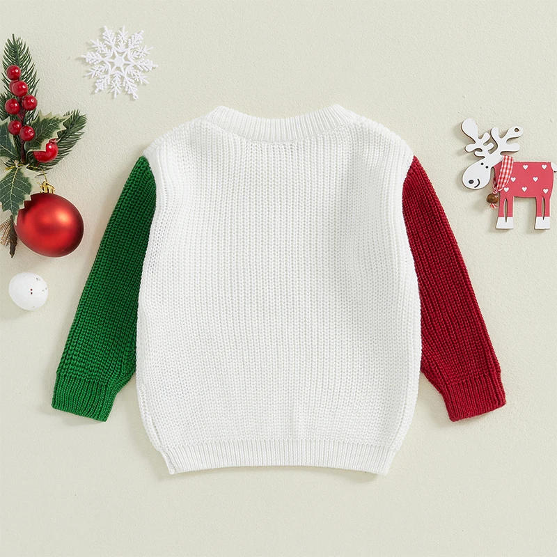 Description Picture 3 of itemBaby Christmas Sweater Contrast Color Long Sleeve Crew Neck Letters Warm Knit Pullover Winter Tops