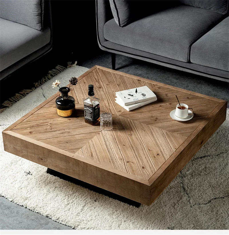 Description Picture 6 of itemEuropean Solid Wood Coffee Table for Living Room Designer Home Side Table Retro Iron Art Small Apartment Square Coffee Tables Y