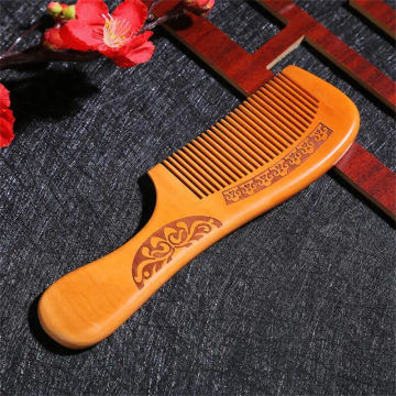 Natural Carved Peach Wood Comb Thickened Wood Comb Curly Massage Hair Comb Anti-static Sandalwood Hairdressing Hair Styling Tool