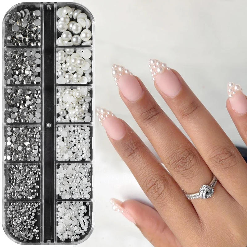 Description Picture 3 of itemMixed Pearl Nail Charms Rhinestones Shiny Crystal Diamond Gems 3D Glitter Nail Art Decorations Pearls DIY Manicure Supplies