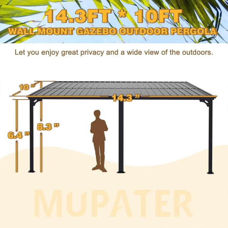 Description Picture 5 of itemGazebo, Outdoor Pergola on Clearance with Aluminum Frame, Outdoor Patio Lean to Gazebo Awnings for Deck, Porch and Backyard