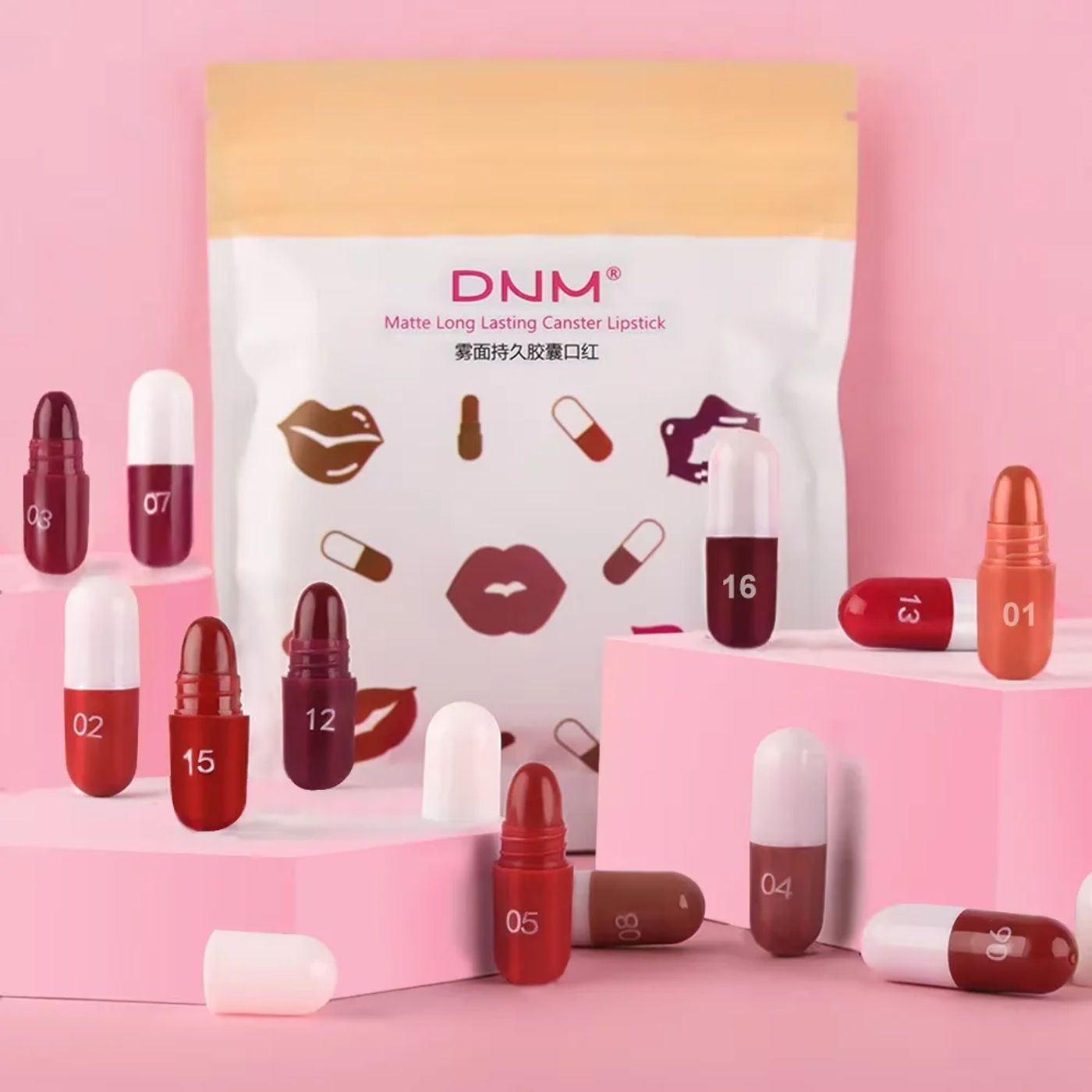 Description Picture 3 of itemSet of 18 Colorful Capsule Lipstick Pills, Including Waterproof And Long-Lasting Lip Gloss, Sparkling Glitter Lipstick