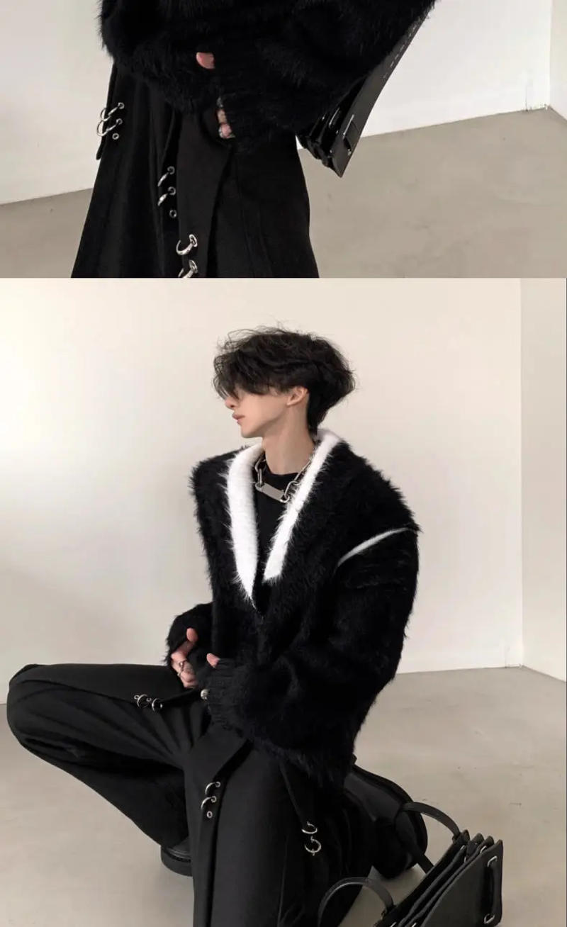 Description Picture 3 of itemVintage Plush Jumper For Men Winter V-neck Design Oversized Knit Sweater Trend Mens Clothing Couple Solid Sueteres Para Hombre