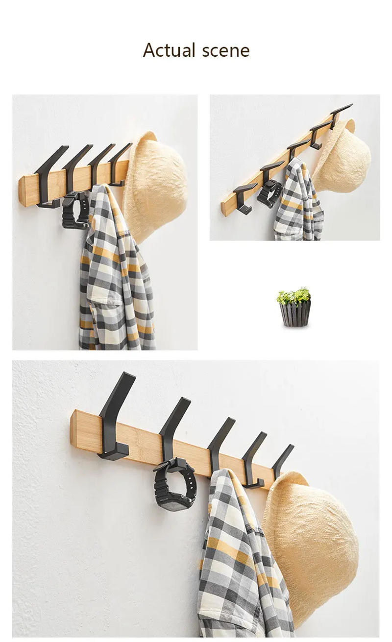 Description Picture 6 of itemBamboo Wall Mounted Coat Rack with Hooks and Shelf Nordic Fashion Hanger for Clothes Keys Hats Furniture Living Room Decor