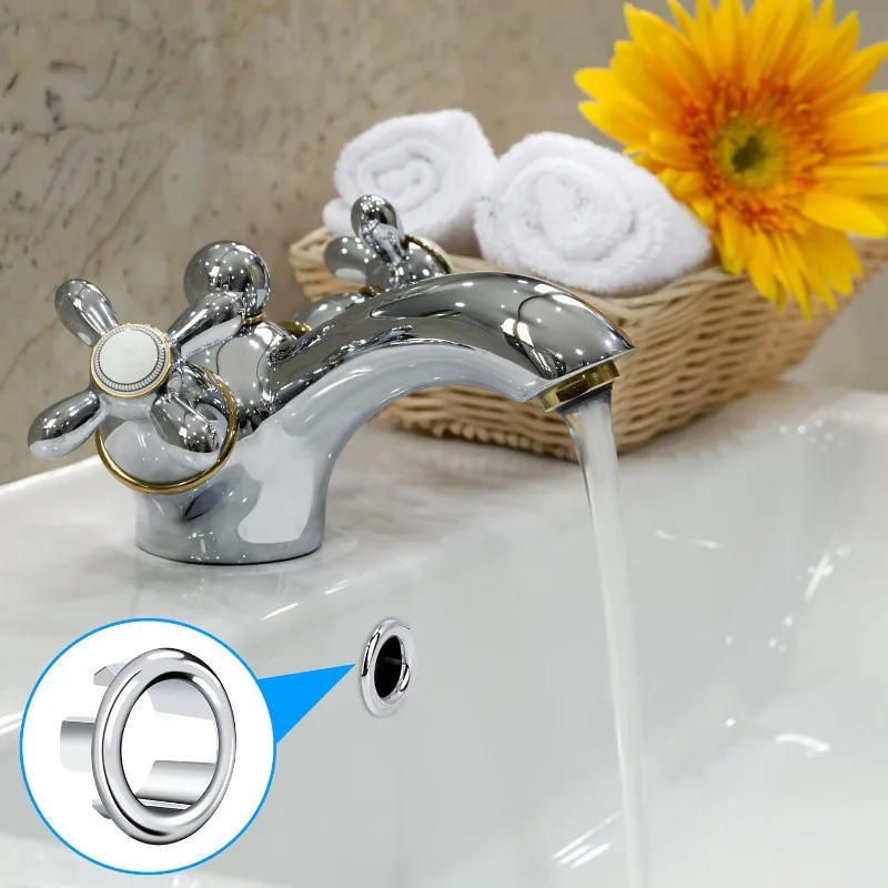 Description Picture 4 of item1/4PCS Wash Basin Overflow Ring Silver Plastic Kitchen Bathroom Basin Trim Sink Hole Round Overflow Plug Bath Drain Cap Net Ring