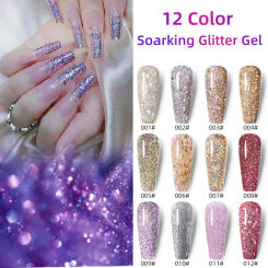 Glitter Gel Nail Polish Semi-permanent Sequins Shiny Gel Base Top Coat Soak Off UV LED Varnish Nail Art Decoration 12 color