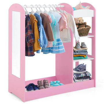 Costway Kids Dress up Storage Hanging Armoire Dresser Costume Closet w/ Mirror Shelves