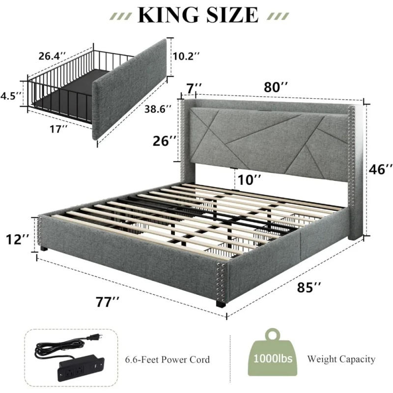 Description Picture 4 of itemBed frame, with 4 storage drawers, Upholstered Platform Bed Frame, Solid wood slat support, No box spring required