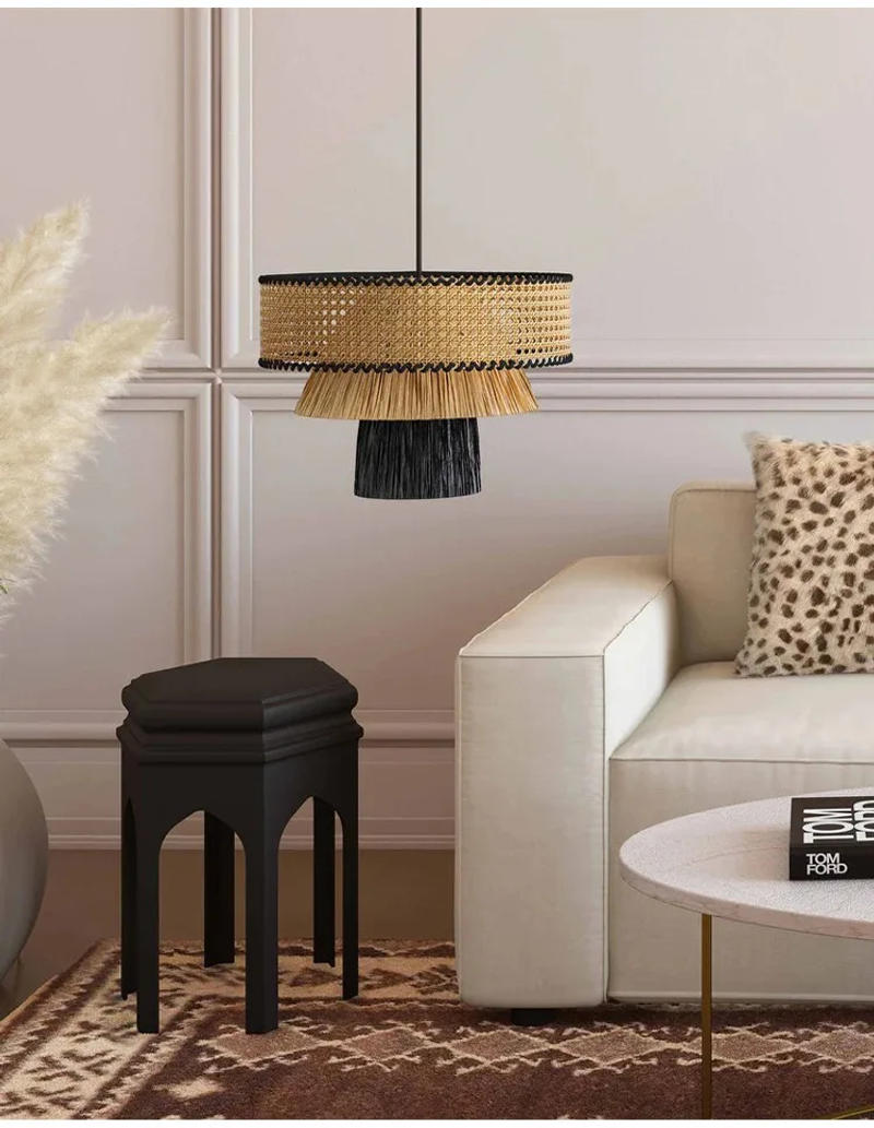 Description Picture 3 of itemNordic Natural Rattan Pendant Lights Bar Lighting Bedroom Bedside Living Room Restaurant Hanging Lamp Home Decor Art Chandeliers