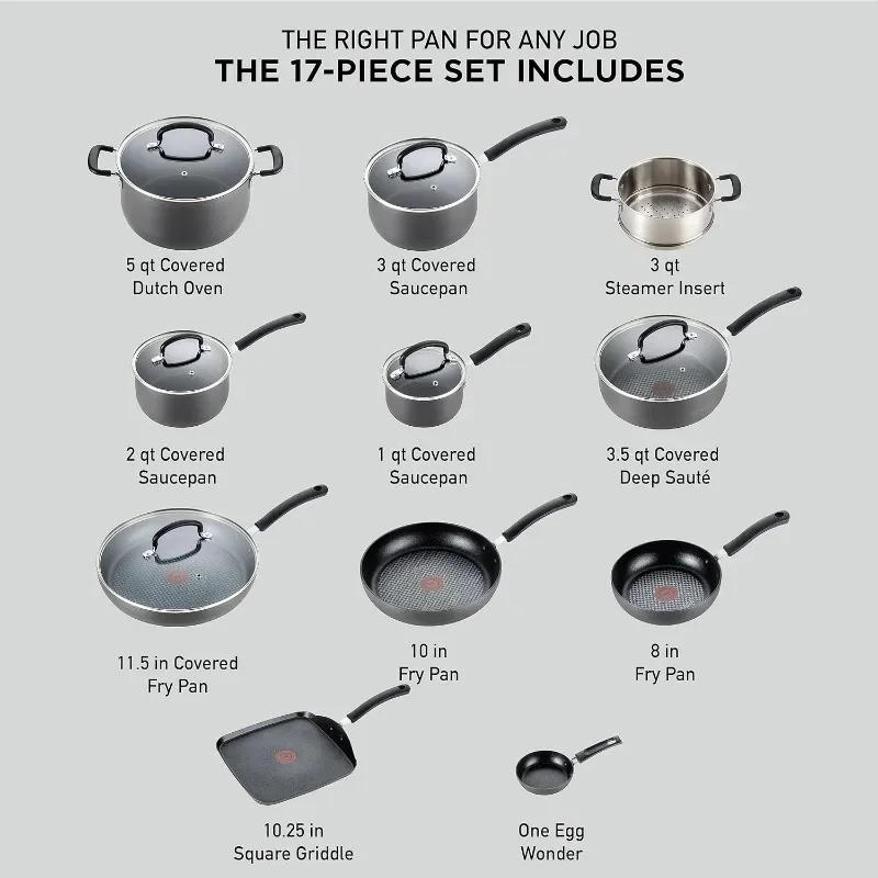 Description Picture 3 of itemT-fal Ultimate Hard Anodized Nonstick Cookware Set 17 Piece Oven Safe 400F, Lid Safe 350F Pots and Pans, Dishwasher Safe Black