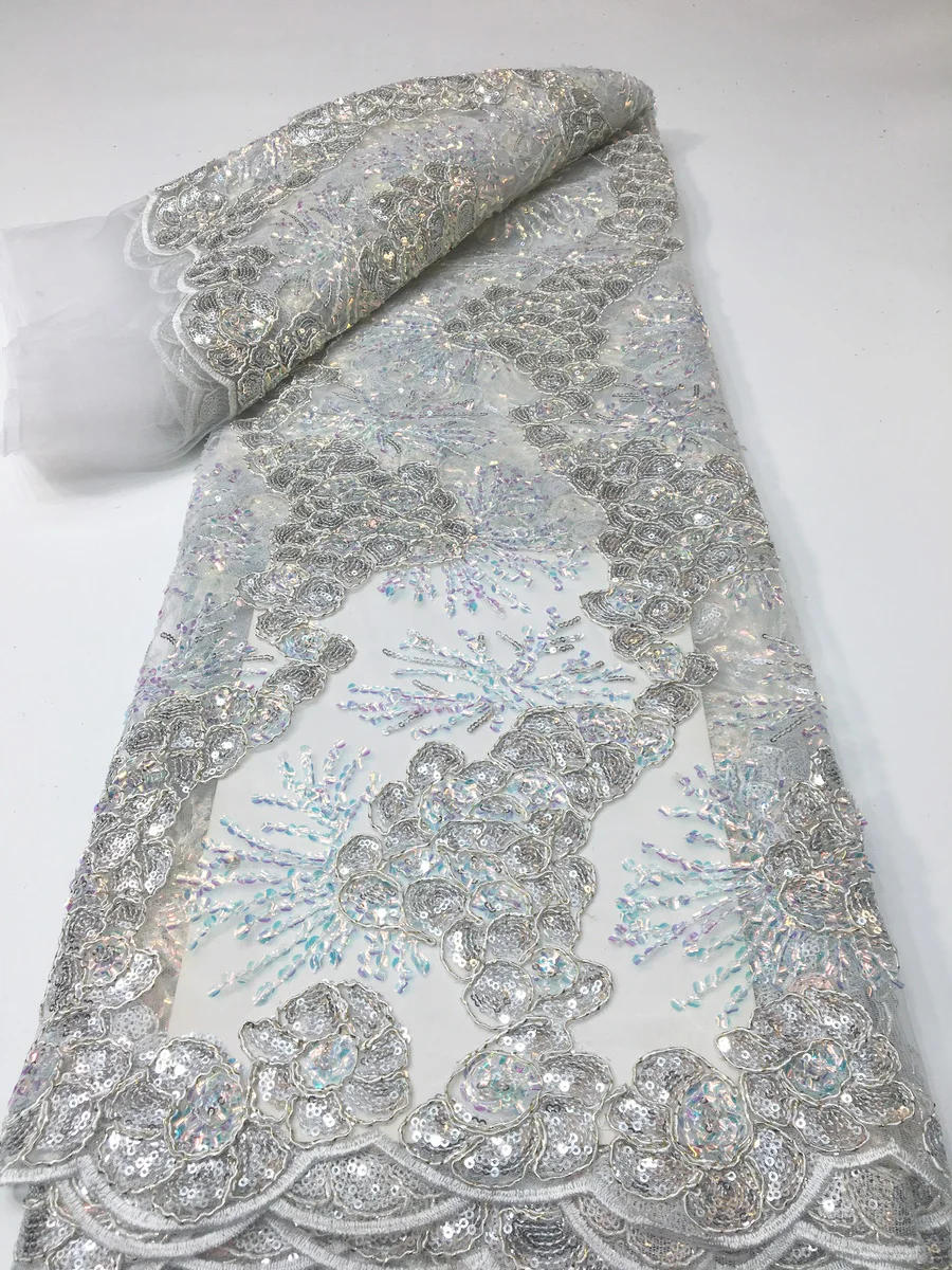 Description Picture 2 of itemAfrican Lace Fabric 2023 French Lace Fabric For Bride High Quality Nigerian Sequins Tulle Lace Fabric For Women Dress LYX2322