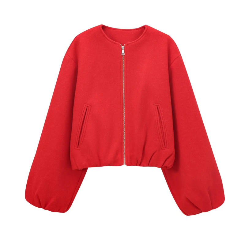 Description Picture 4 of itemTRAF Red Zipper Bomber Jackets for Women Soft Cropped Jackets Woman 2024 Long Sleeve Woman's Sports Jacket New in Outerwears