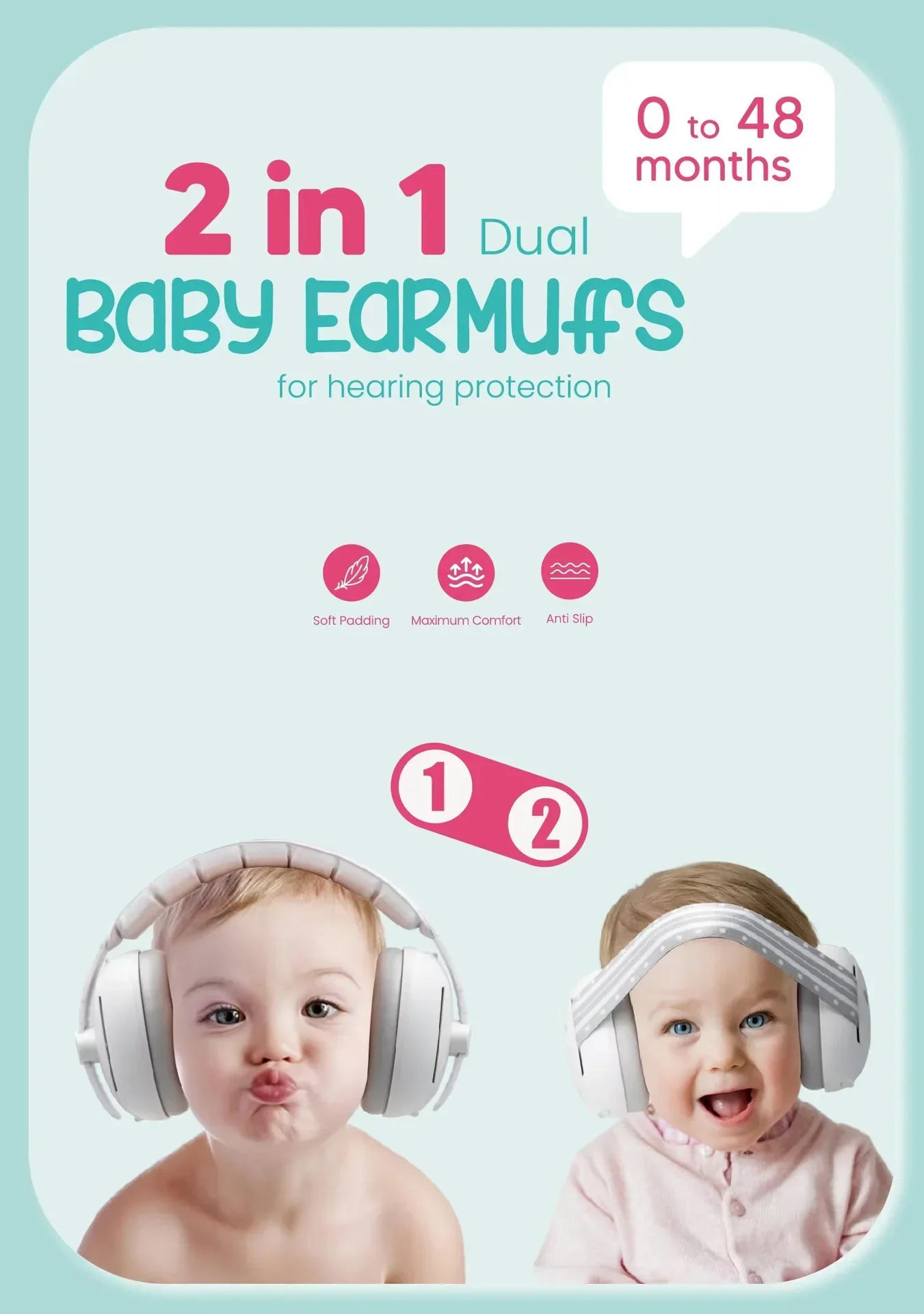 Description Picture 3 of itemNew Baby Ear Protection Noise Cancelling Headphones 2-in-1 Convertible Design Noise Reduction Earmuffs for Infant Improves Sleep