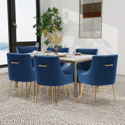 Dining Chairs,Living Room Chairs, Velvet Upholstered Dining Room Chairs Gold Legs,Tufted Accent Chair Set of 6 Reception Room