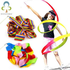1 Piece 4M Rainbow Color Dance Ribbon Gym Rhythmic Gymnastics Art Gymnastic Ballet Streamer Twirling Rod GYH