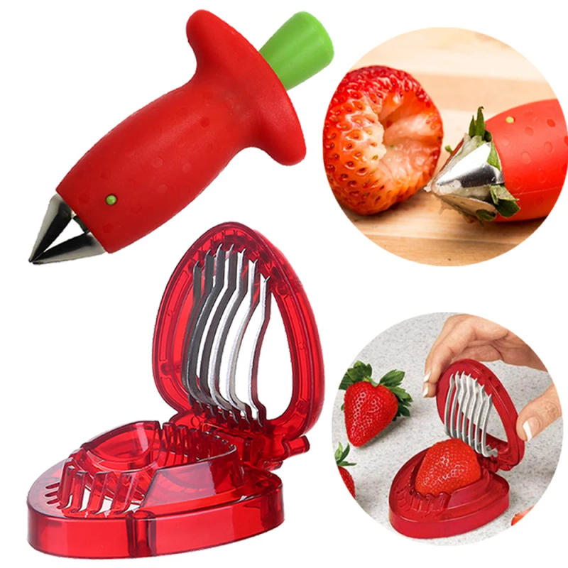 Description Picture 2 of itemStrawberry Slicer Cutter Stainless Steel Strawberry Corer Strawberry Fruit Leaf Stem Remover Salad Cake Tools Kitchen Gadget