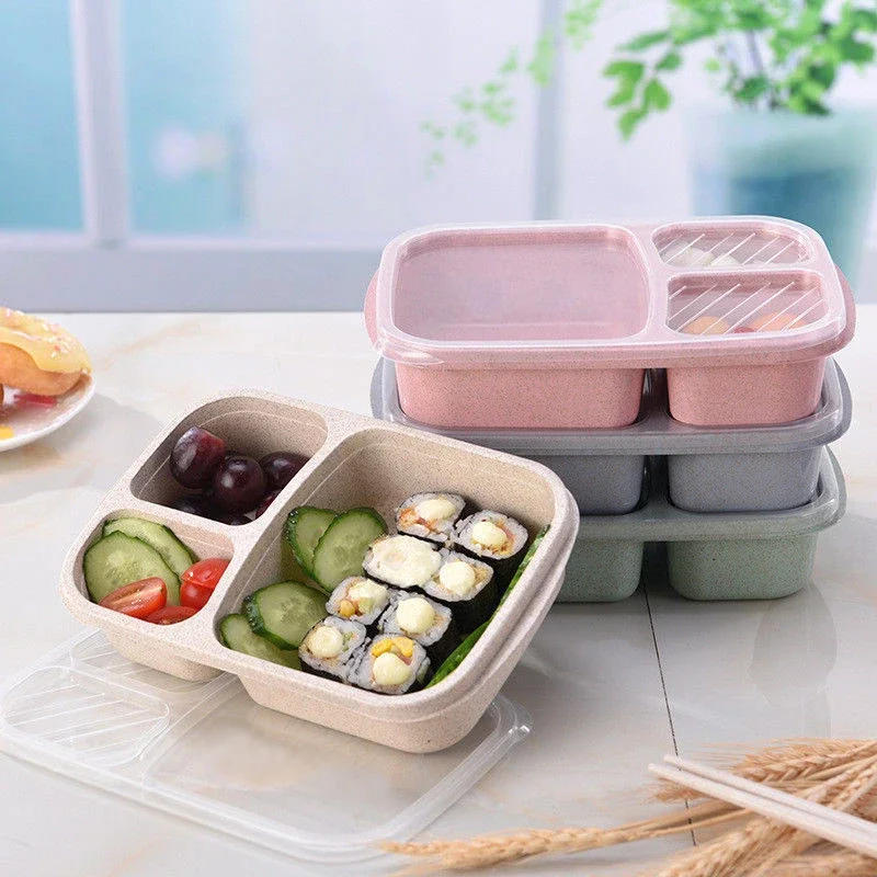 Description Picture 2 of itemLeak Proof Lunch Box 3 Compartment Lunch Box with Lid Healthy Material Portable Fruit Food Storage Container Kids Lunch Box