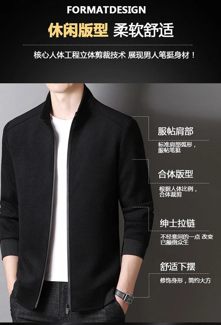 Description Picture 5 of itemHigh-quality Fashion Middle-aged and Elderly Woolen Coat 2021 New Men's Plus Fat Plus Size Dad with Thick Nizi Casual Jacket