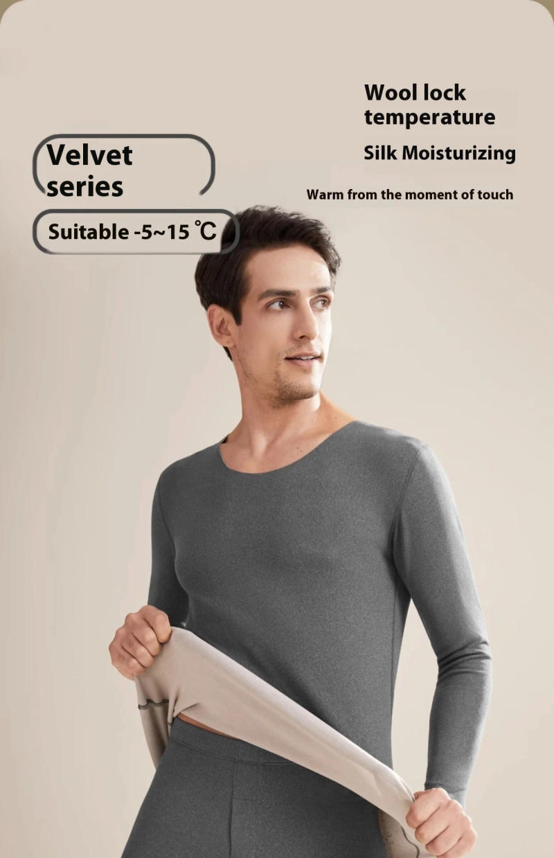 Description Picture 5 of itemNew Cashmere Silk Thermal Underwear Set Couples Non-marking Double-Sided Brushed Wool De Velvet Thermals Fall Clothing Fall Pant